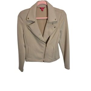 GUESS Los Angeles Womens Beige Ponte Knit Moto Jacket Asymmetrical Zip Tan Small